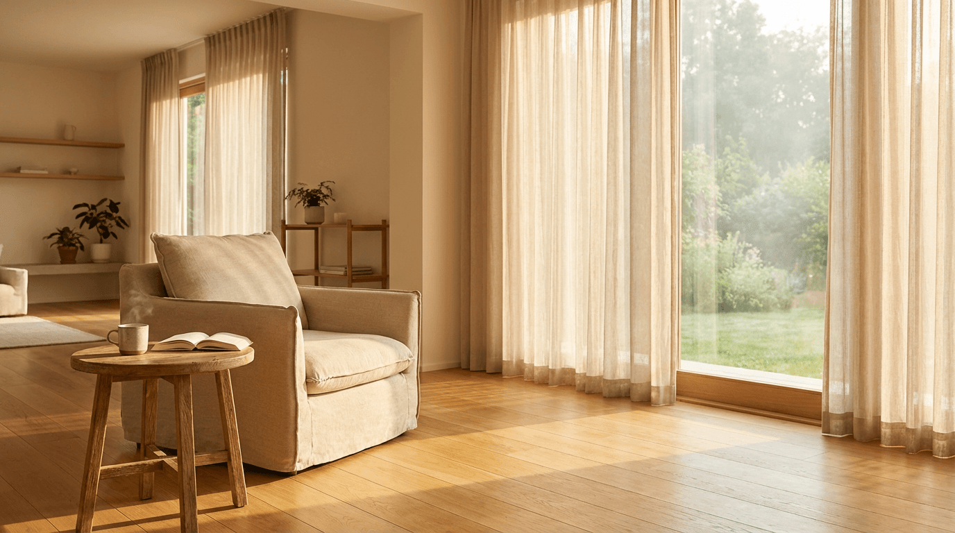 Caregiver sitting with an elderly resident in a bright, comfortable living room at Rodnoy Ochag