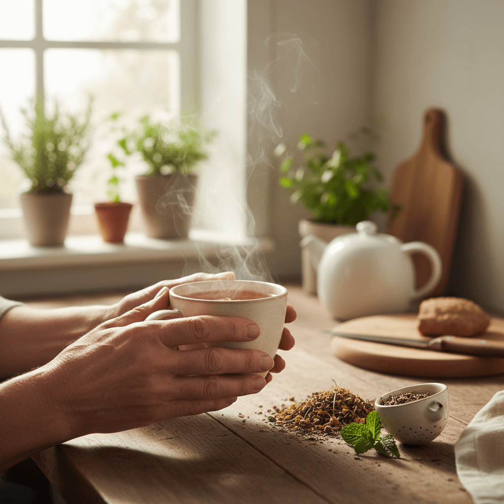 Caregiver pouring tea for a resident